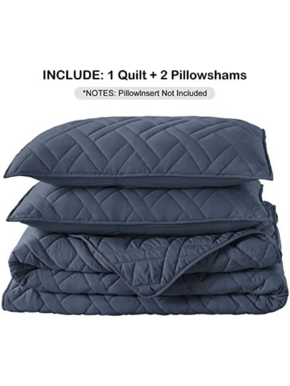 Navy Blue Queen Quilt Set - Soft Microfiber, Geometric Diamond Pattern